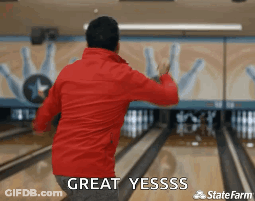 Man In Red Jacket Playing Bowling Says Great Yesss GIF