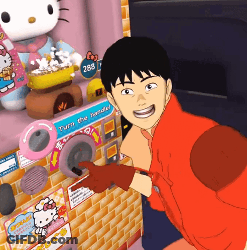 Man In Red Jacket Pressing Turn The Handle Button GIF