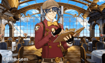 Man In Red Jacket Reading Book GIF
