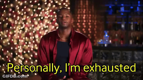 Man In Red Jacket Saying Exhausted GIF