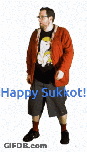 Man In Red Jacket Saying Happy Sukkot GIF