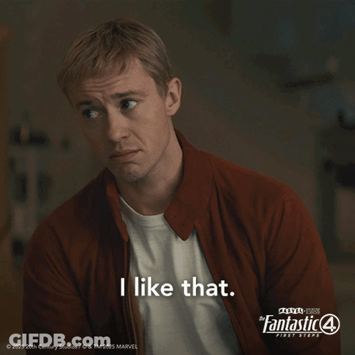 Man In Red Jacket Saying I Like That In Front Of Fantastic 4 Poster GIF