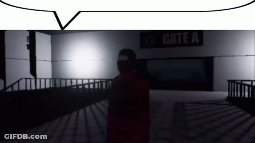 Man In Red Jacket Standing In Front Of Gate Sign GIF