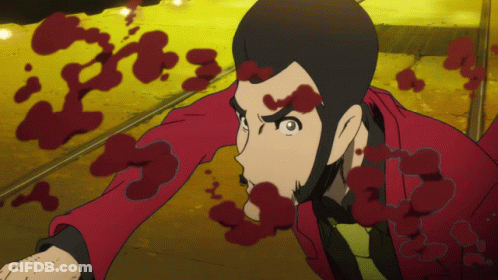Man In Red Jacket Surrounded By Blood GIF
