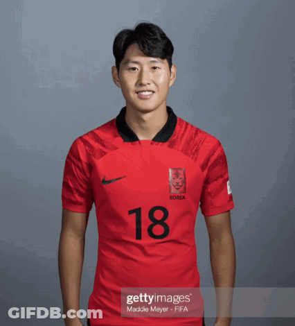 Man In Red Korea Jersey Number 18 GIF
