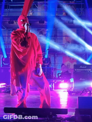 Man In Red Mask Singing At Marshall Amp GIF