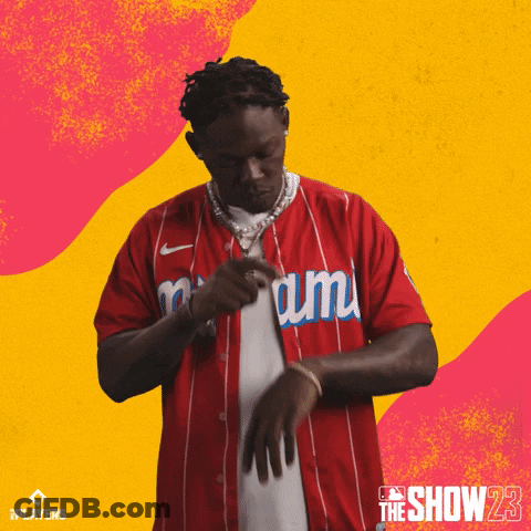Man In Red Miami Jersey On Yellow Pink Background GIF