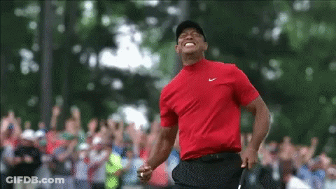 Man In Red Nike Shirt Holding Golf Club GIF