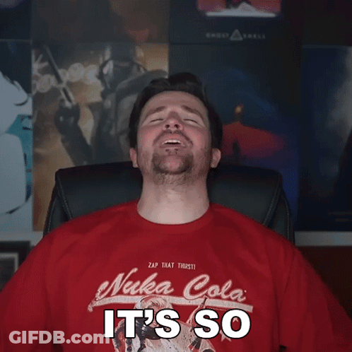 Man In Red Nuka Cola Shirt Laughing GIF