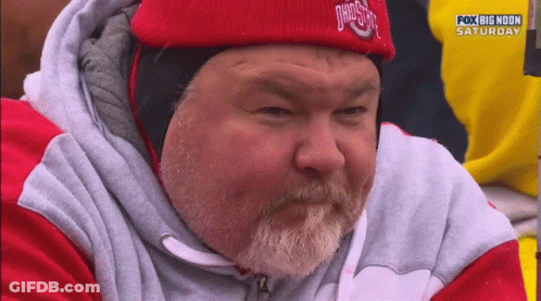 Man In Red Ohio State Hat And Hoodie GIF