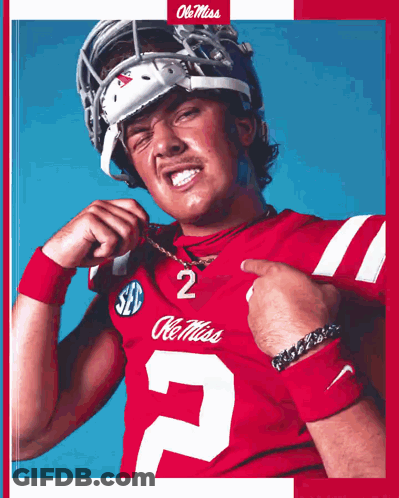 Man In Red Ole Miss Jersey And Helmet GIF