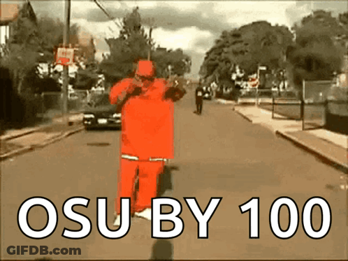 Man In Red Outfit Walking Down Street Osu By 100 GIF