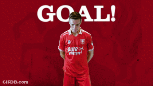 Man In Red Pure Energie Shirt Saying Goal GIF
