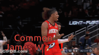 Man In Red Rockets Jersey On Basketball Court GIF