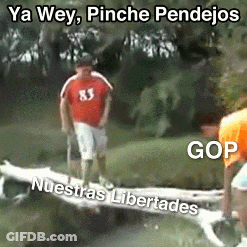 Man In Red Shirt 83 Standing On Log Over River GIF