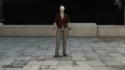 Man In Red Shirt And Brown Pants On Brick Floor GIF