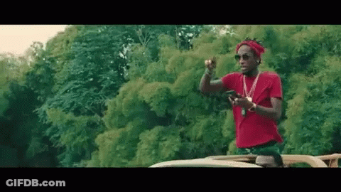 Man In Red Shirt And Sunglasses On Car Roof GIF