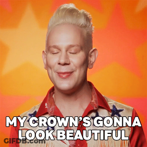 Man In Red Shirt And White Vest Says My Crown's Gonna Look Beautiful GIF