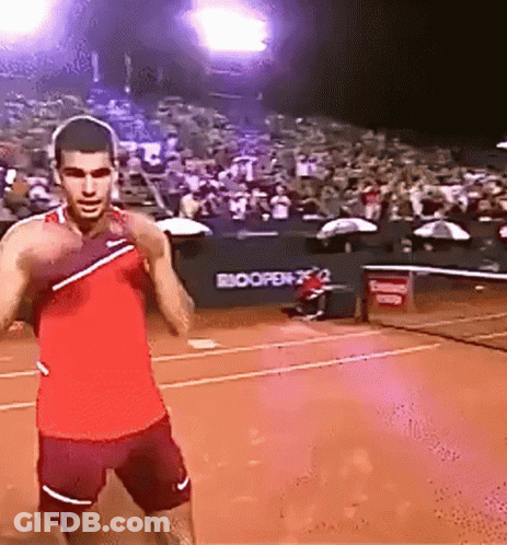 Man In Red Shirt At Tennis Court Coopers Sign GIF