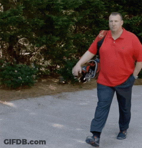Man In Red Shirt Carrying Golf Bag With Letter G GIF
