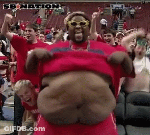 Man In Red Shirt Dancing In Front Of Crowd SB Nation GIF