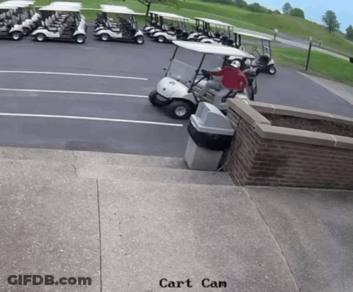Man In Red Shirt Driving Golf Cart Cart Cam GIF