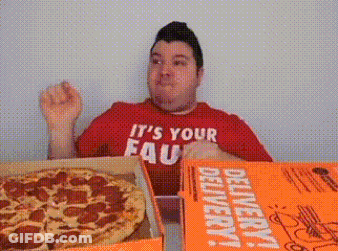 Man In Red Shirt Eating Pizza GIF