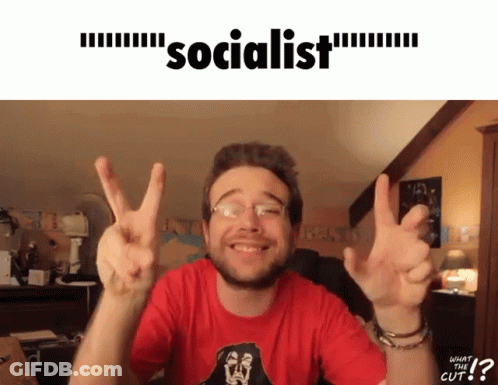 Man In Red Shirt Giving Peace Sign Socialist GIF