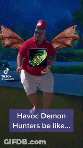 Man In Red Shirt Holding Havoc Demon Hunters Picture GIF