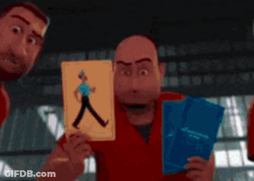 Man In Red Shirt Holding Picture Of Walking Man GIF