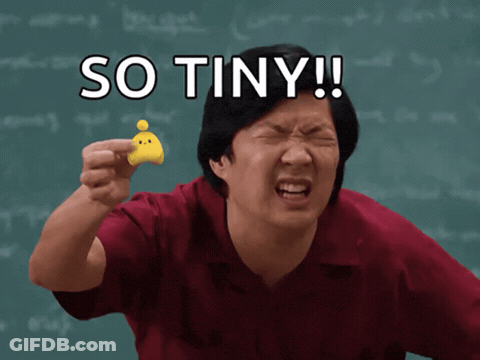 Man In Red Shirt Holding Tiny Yellow Object Saying So Tiny GIF