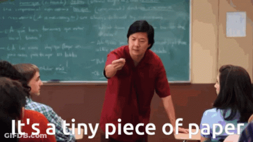 Man In Red Shirt In Front Of Chalkboard Saying It's A Tiny Piece Of Paper GIF