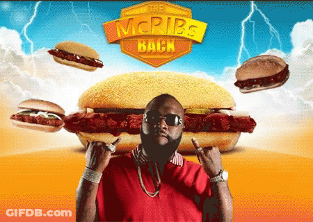 Man In Red Shirt In Front Of McDonald's McRib Ad GIF