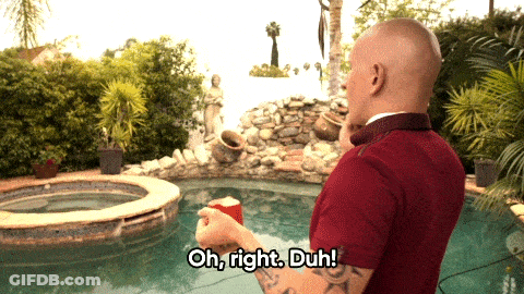 Man In Red Shirt In Front Of Pool Oh Right Duh GIF