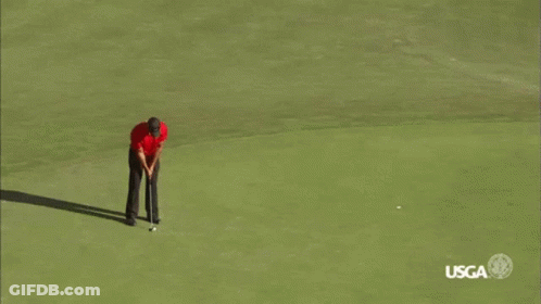 Man In Red Shirt Jumping At Golf Course GIF