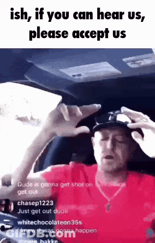 Man In Red Shirt Making Funny Face In Car GIF