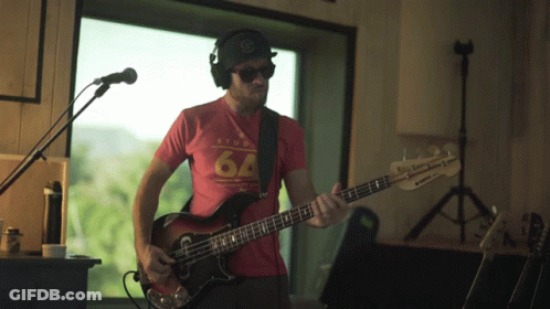 Man In Red Shirt No 64 Playing Bass Guitar GIF