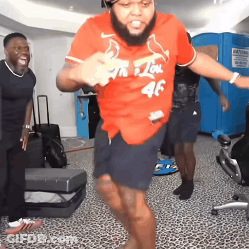 Man In Red Shirt Number 46 Dancing GIF