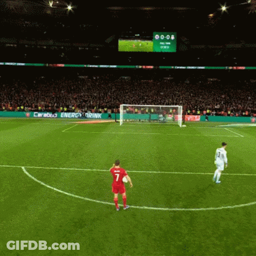 Man In Red Shirt Number 7 On Soccer Field GIF