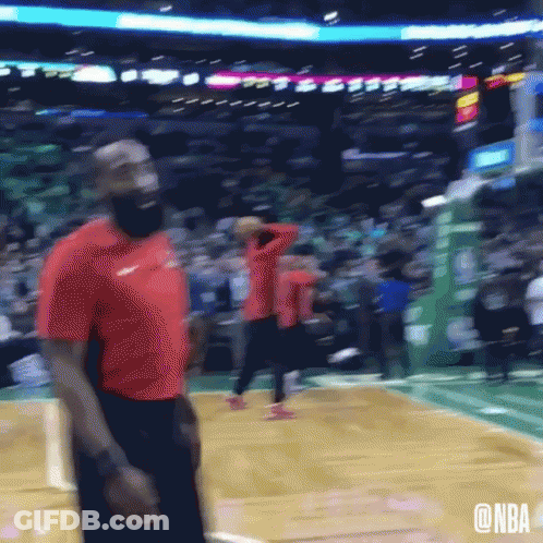 Man In Red Shirt On Basketball Court With NBA GIF