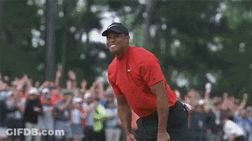 Man In Red Shirt On Golf Course GIF