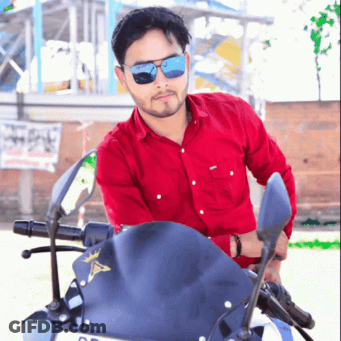 Man In Red Shirt On Motorcycle License Plate DS GIF