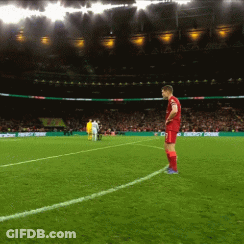 Man In Red Shirt On Soccer Field GIF