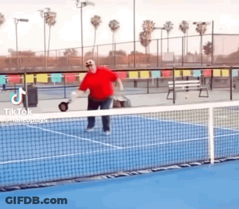Man In Red Shirt Playing Tennis GIF