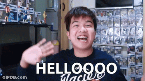 Man In Red Shirt Pointing Up Hellooo GIF