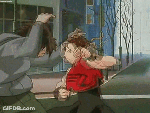 Man In Red Shirt Punched By Man In Gray Hoodie GIF
