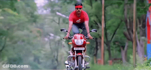 Man In Red Shirt Riding Red Motorcycle License Plate NP08T1536 GIF