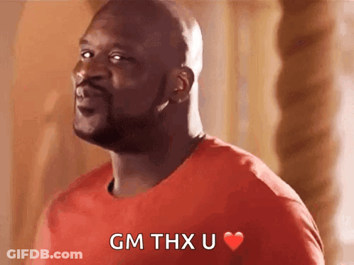 Man In Red Shirt Saying Gm Thx U With Heart GIF