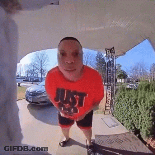 Man In Red Shirt Saying Just Do On Porch GIF