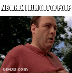 Man In Red Shirt Saying Me When I Run Out Of Poop GIF